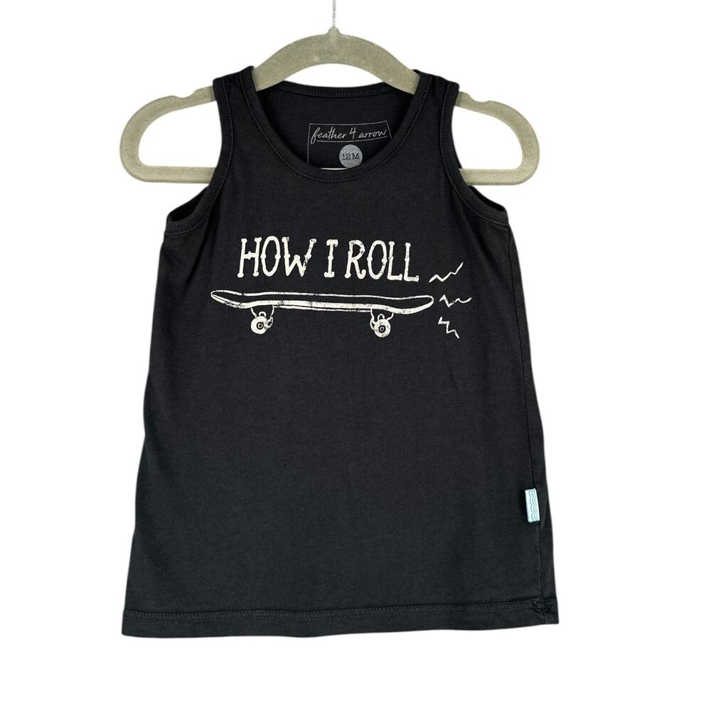 feather 4 arrow Black‎ Graphic Print How I Roll Skateboard Tank Top Size 12M